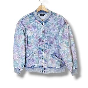 Dakota Sport Vintage 80s Floral Denim Bomber Jacket Pastel Mallcore Retro Size M